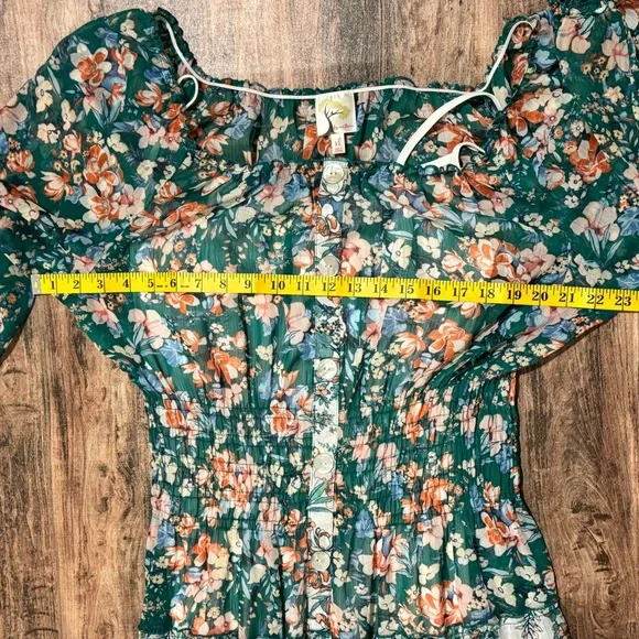 fig and flower Sheer Floral Tiered Maxi Dress in Green, White, & Orange - Picture 5 of 12